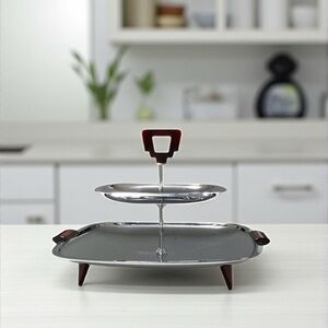 Vintage 60’s-70’s Mid-Century Modern Glo-Hill 2 Tier Chrome Serving Tray